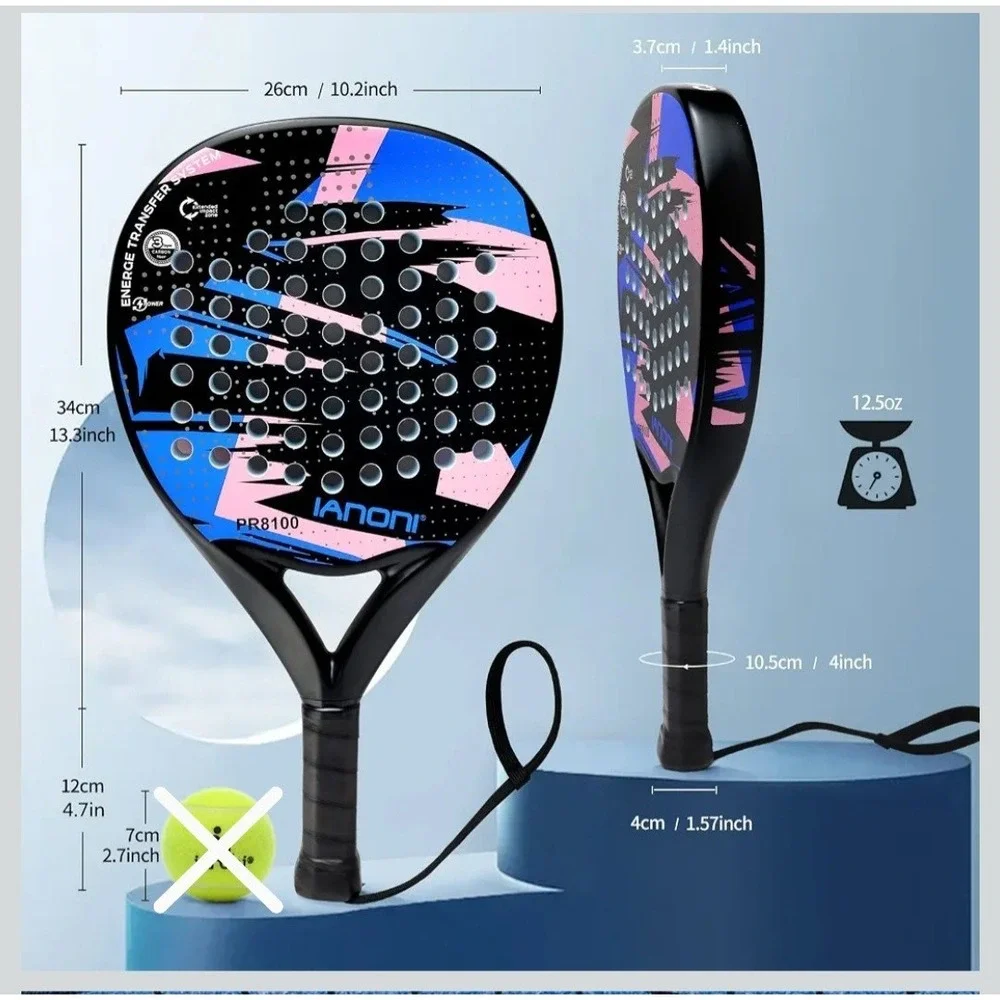 Padel Racket Carbon Fiber Surface with EVA Memory Flex Foam Core Lightweight Pad